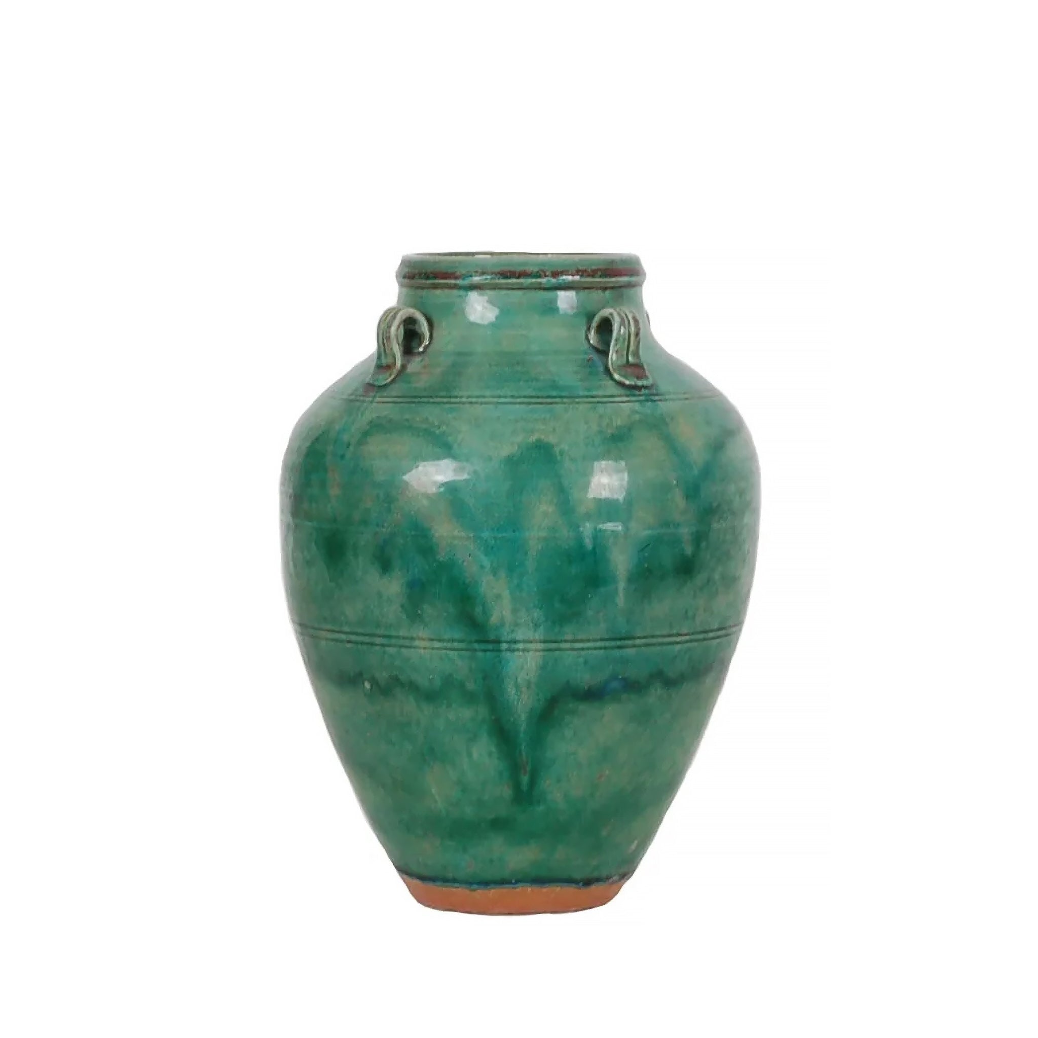 12″ H Small Handled Vase in Reactive Green