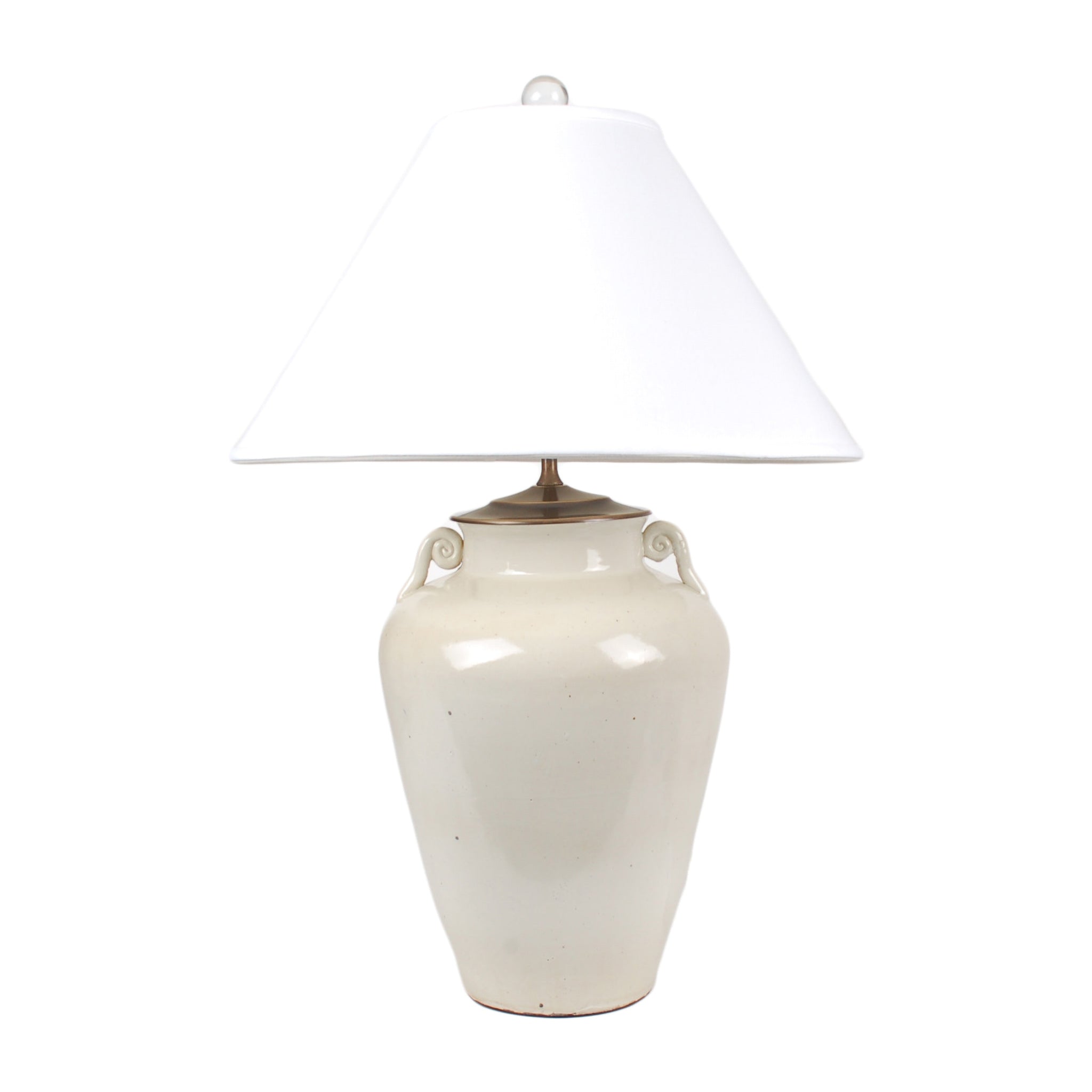 28β³ Scroll Handled Vase Lamp in Cream, No Base