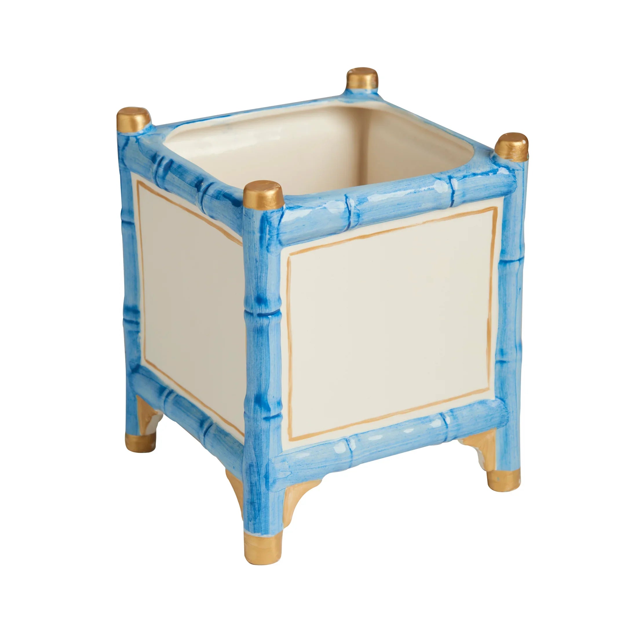 Bamboo Cachepot, Blue & Gold