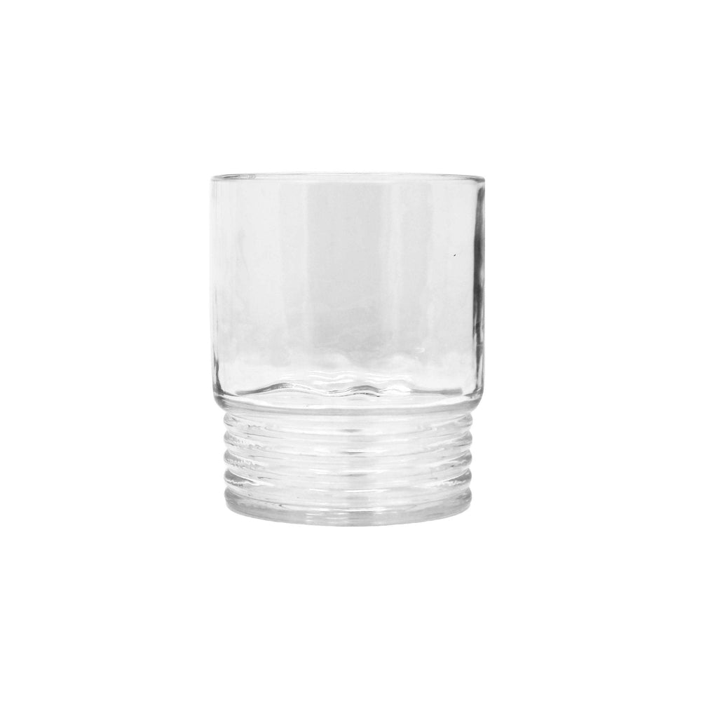 Clear acrylic glass with ribbed base on a white background