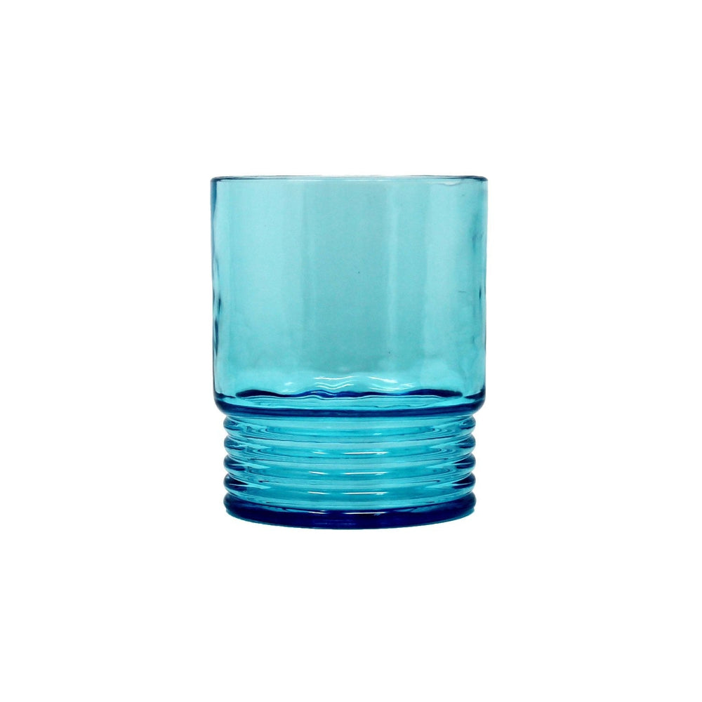 Blue glass tumbler on a white background
