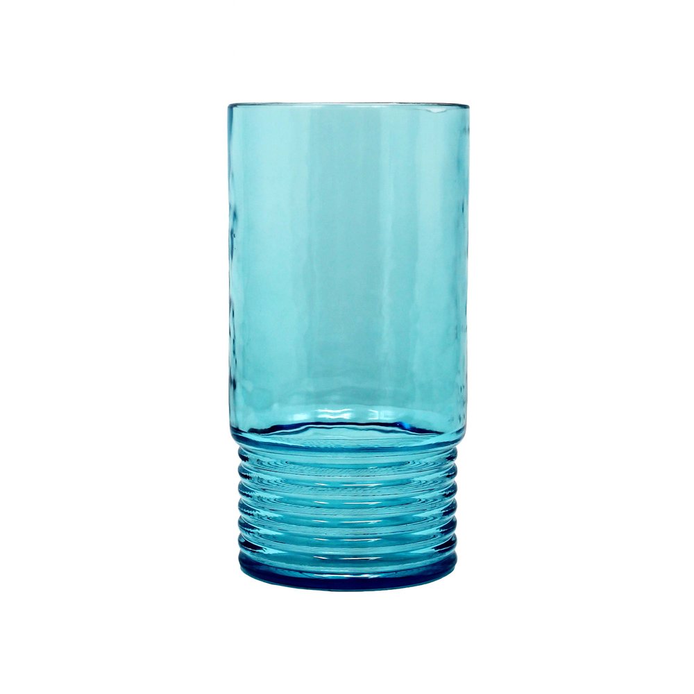 Teal acrylic tumbler with ribbed base on a white background