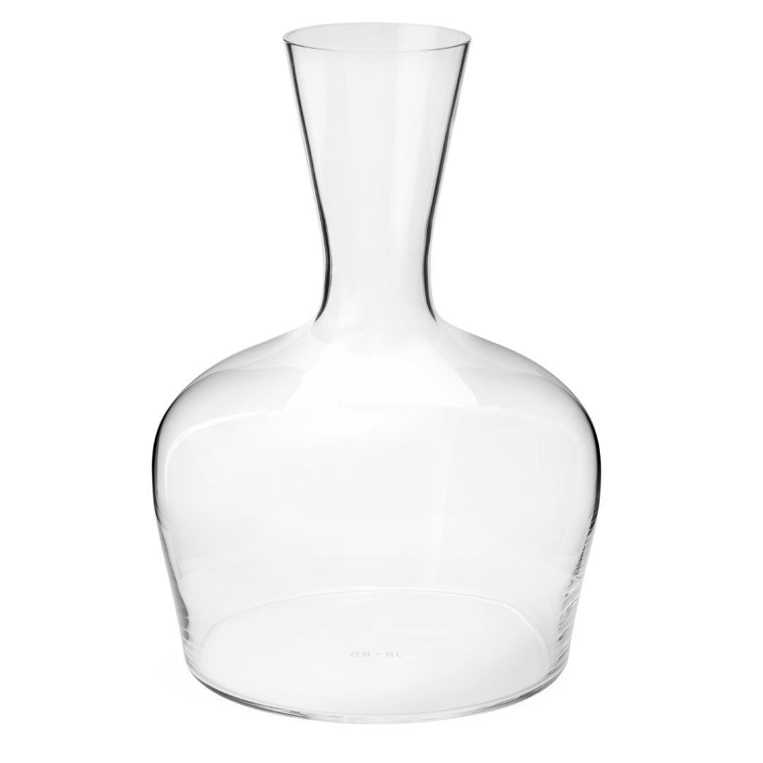 Clear glass decanter on a white background