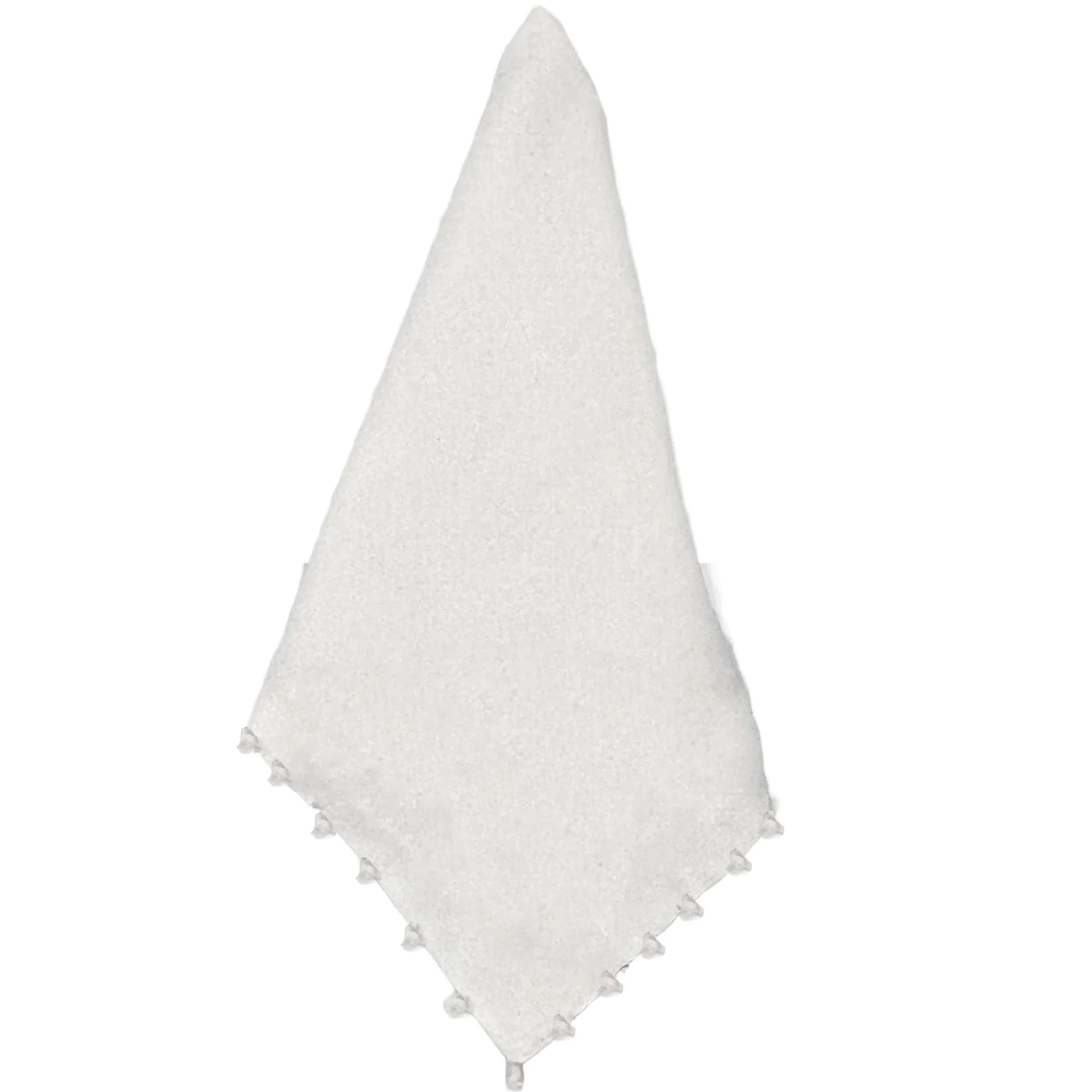 White Cotton Napkins, Pom-Pom Border - Set of 8