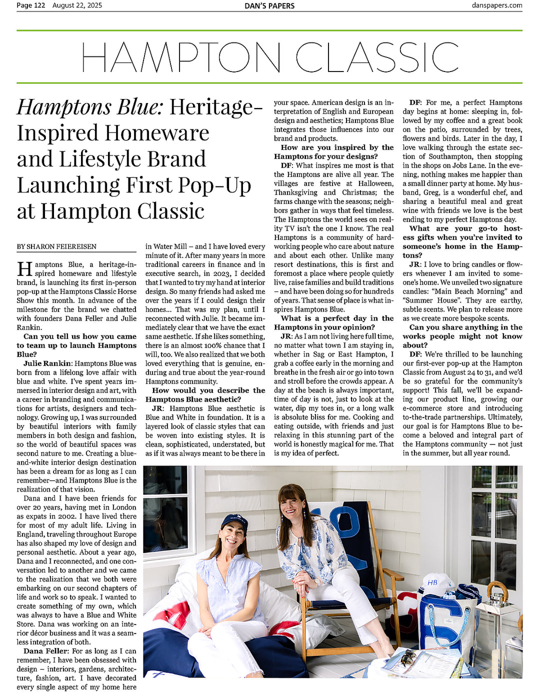 Newspaper article about a homeware and lifestyle brand launching a pop-up at Hampton Classic.
