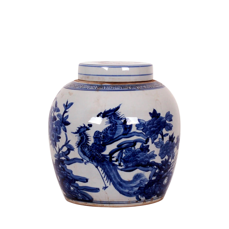 12″ Blue & White Phoenix Jar