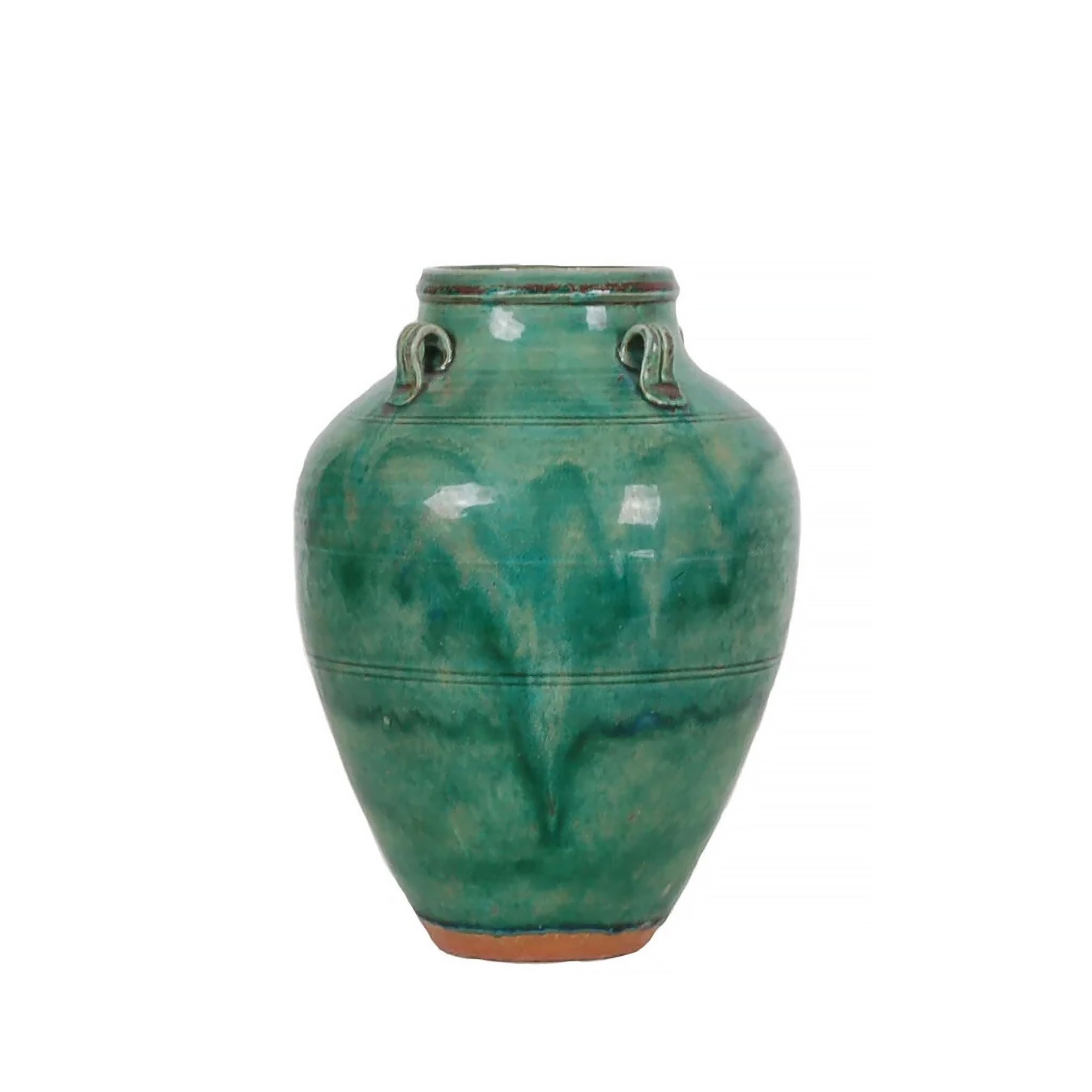 12″ H Small Handled Vase in Reactive Green