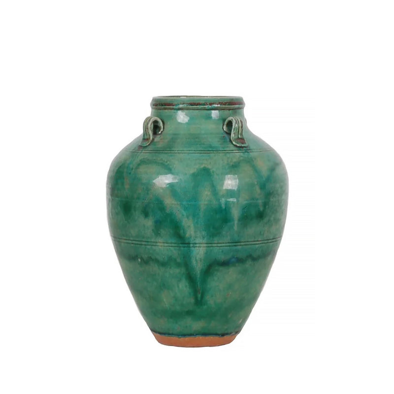 12″ H Small Handled Vase in Reactive Green