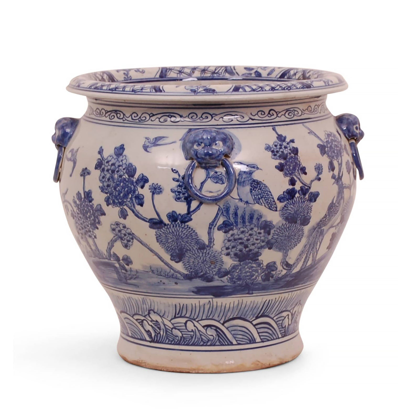 16″ Blue and White Bird and Flowers Planter