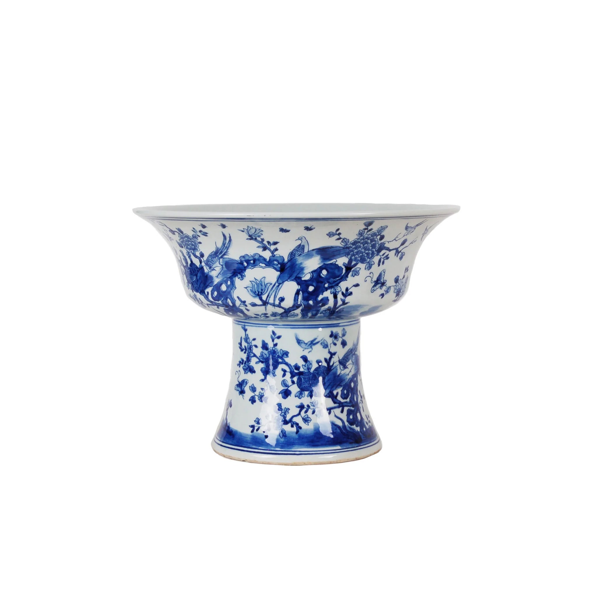 16″ Blue and White Pedestal Bowl