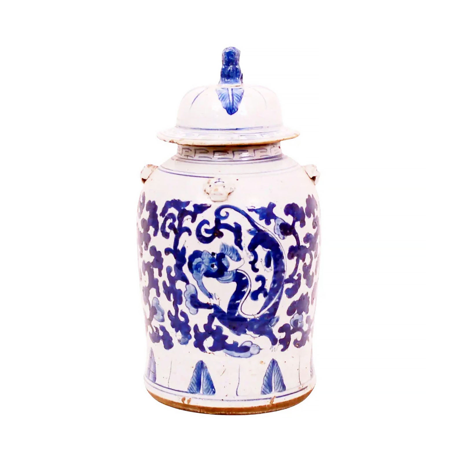 18″ Foot-stomped Blue and White Dragon Jar, Small