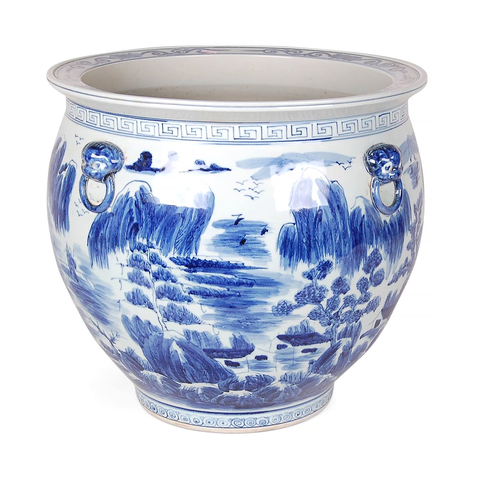 20″ Blue and White Canton Fish Bowl Planter