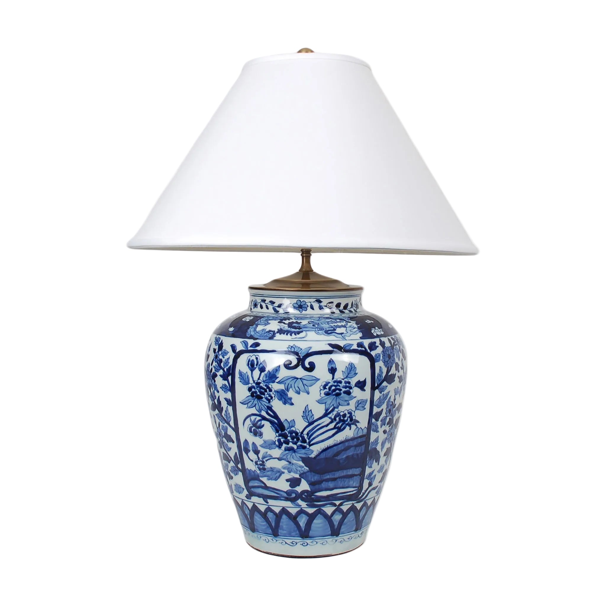 26″ Blue and White Floral Vase Lamp, No Base