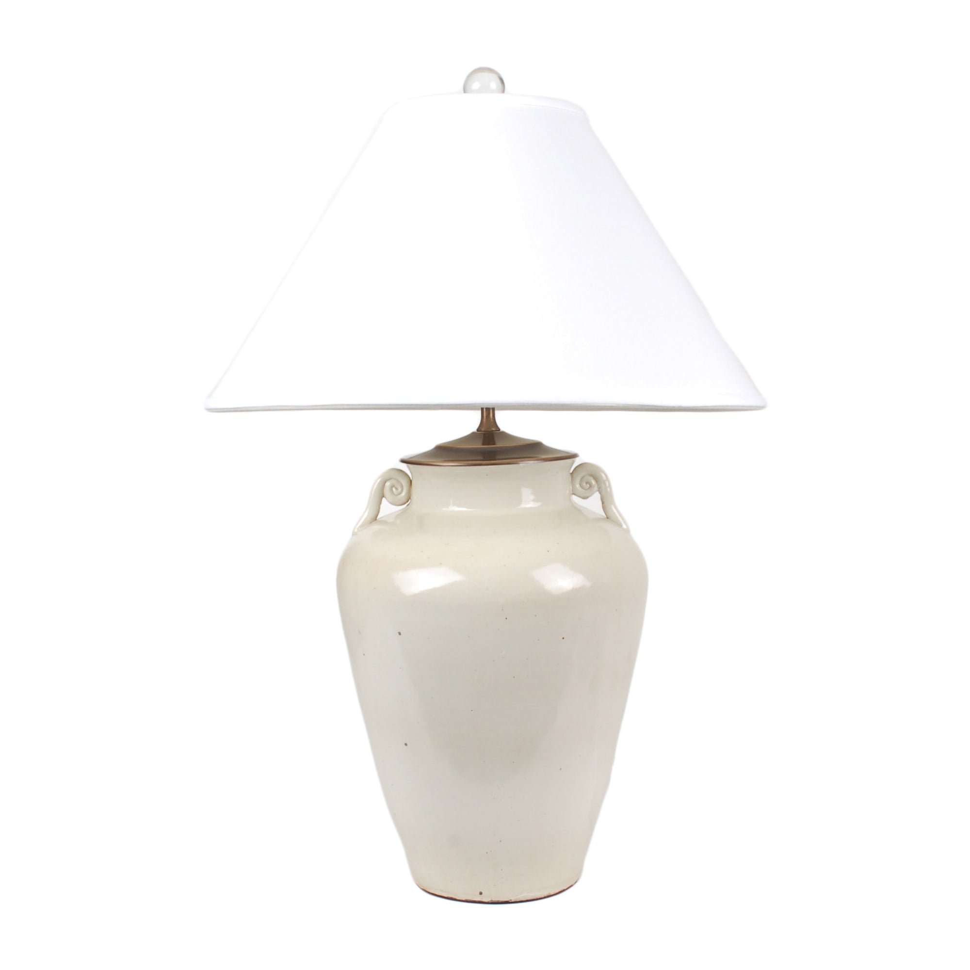 28″ Scroll Handled Vase Lamp in Cream, No Base