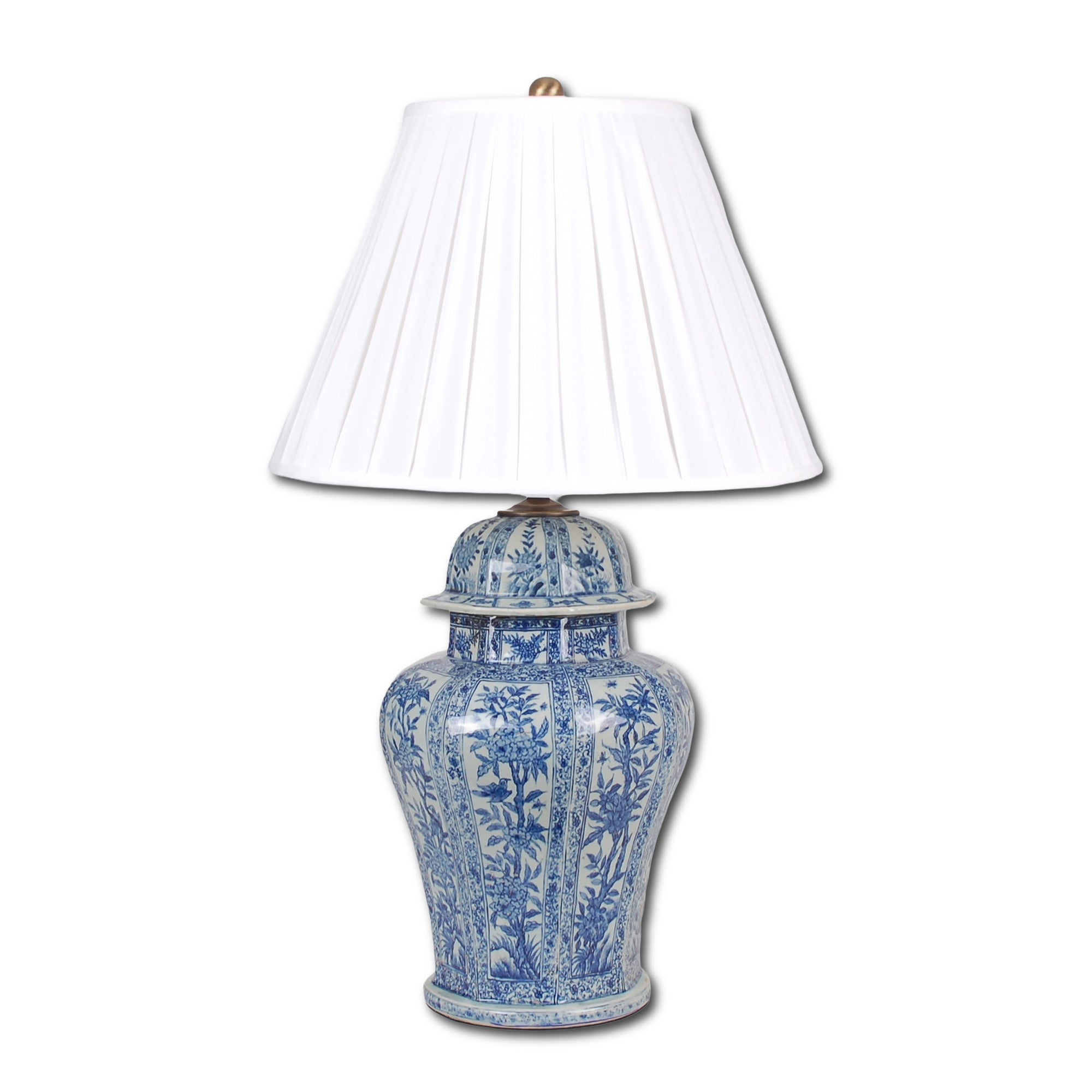 30″ Eight-sided Jar Lamp with Blue and White Floral Design