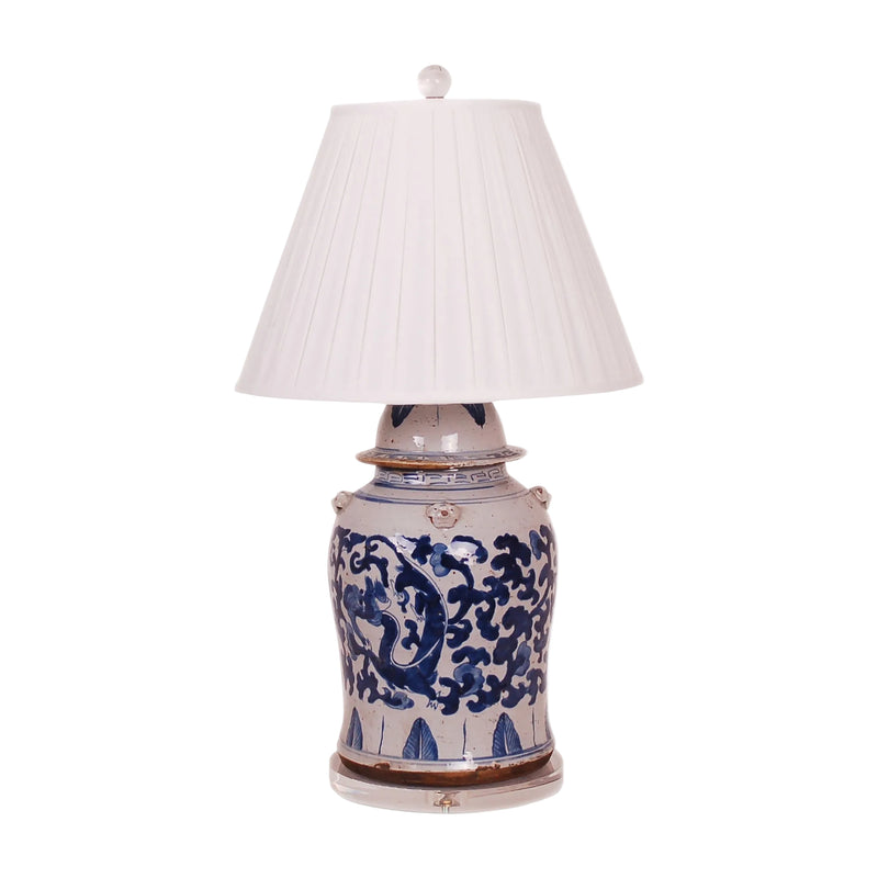 Decorative lamp with blue floral patterns on a white background