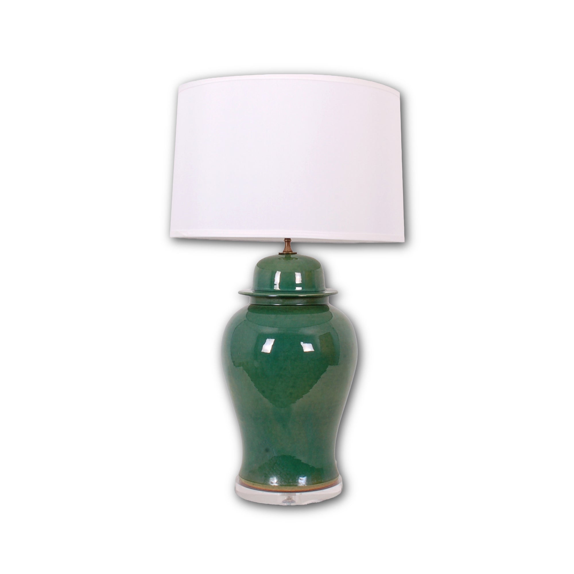 33″ Green Ginger Jar Lamp on Acrylic Base