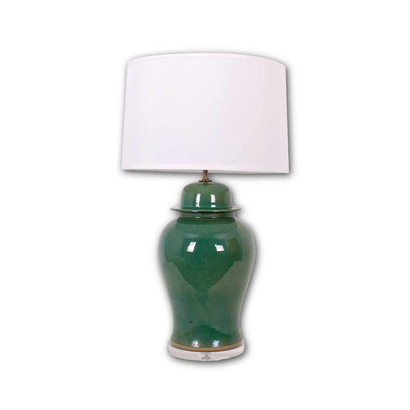 33″ Green Ginger Jar Lamp on Acrylic Base