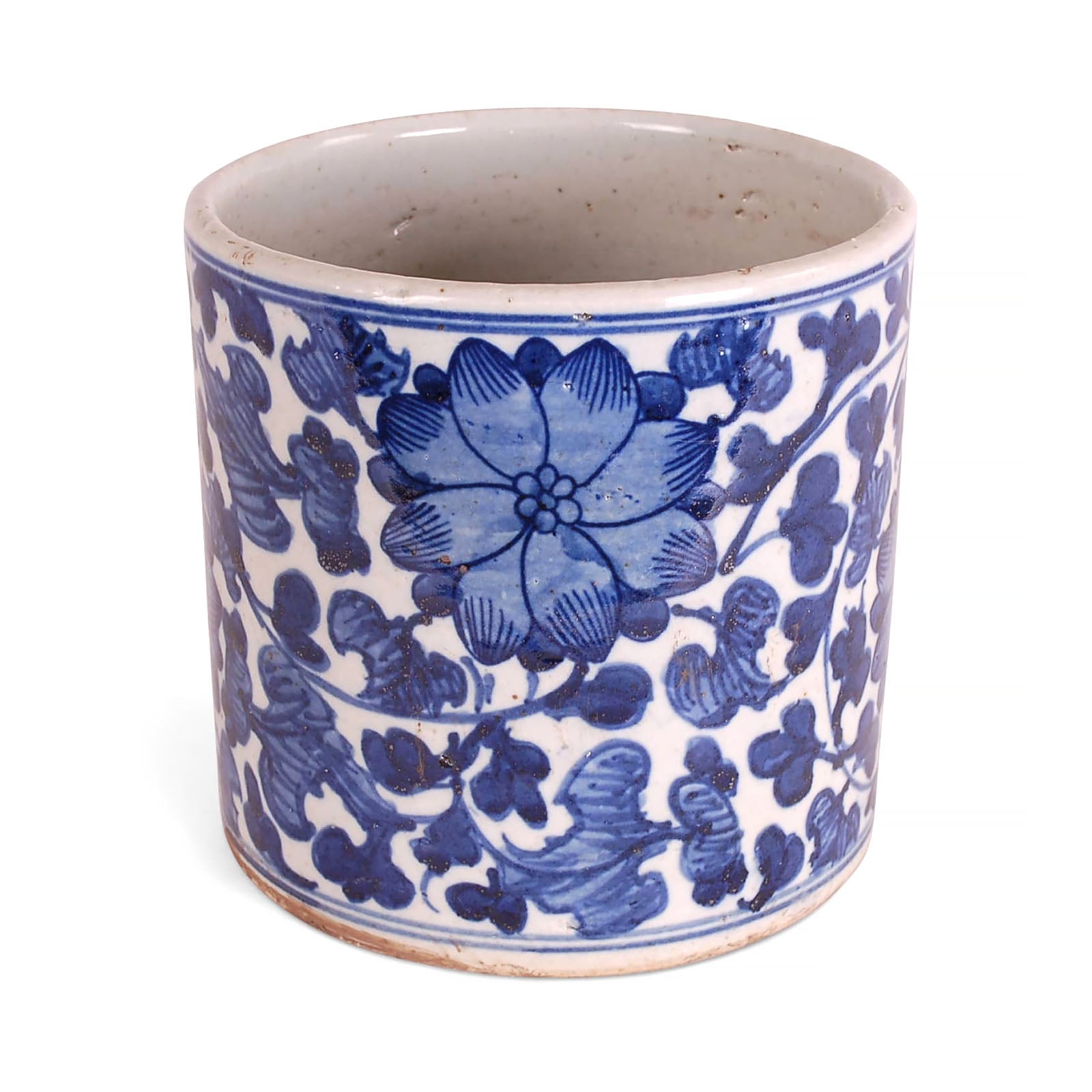 6″ Foot-stomped Blue and White Floral Planter