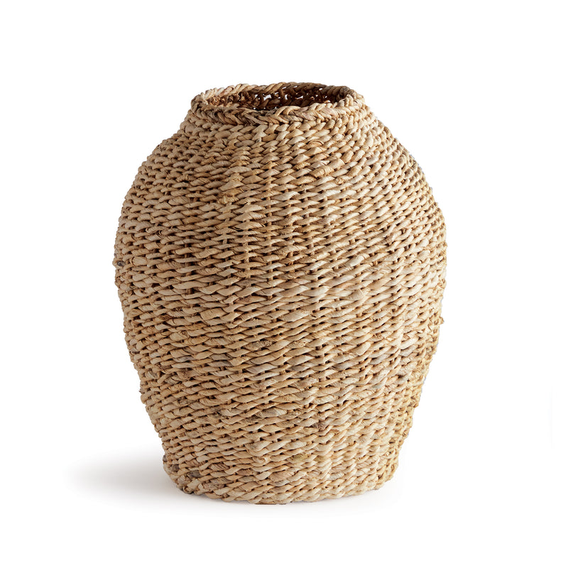 Woven seagrass standing vase on white background