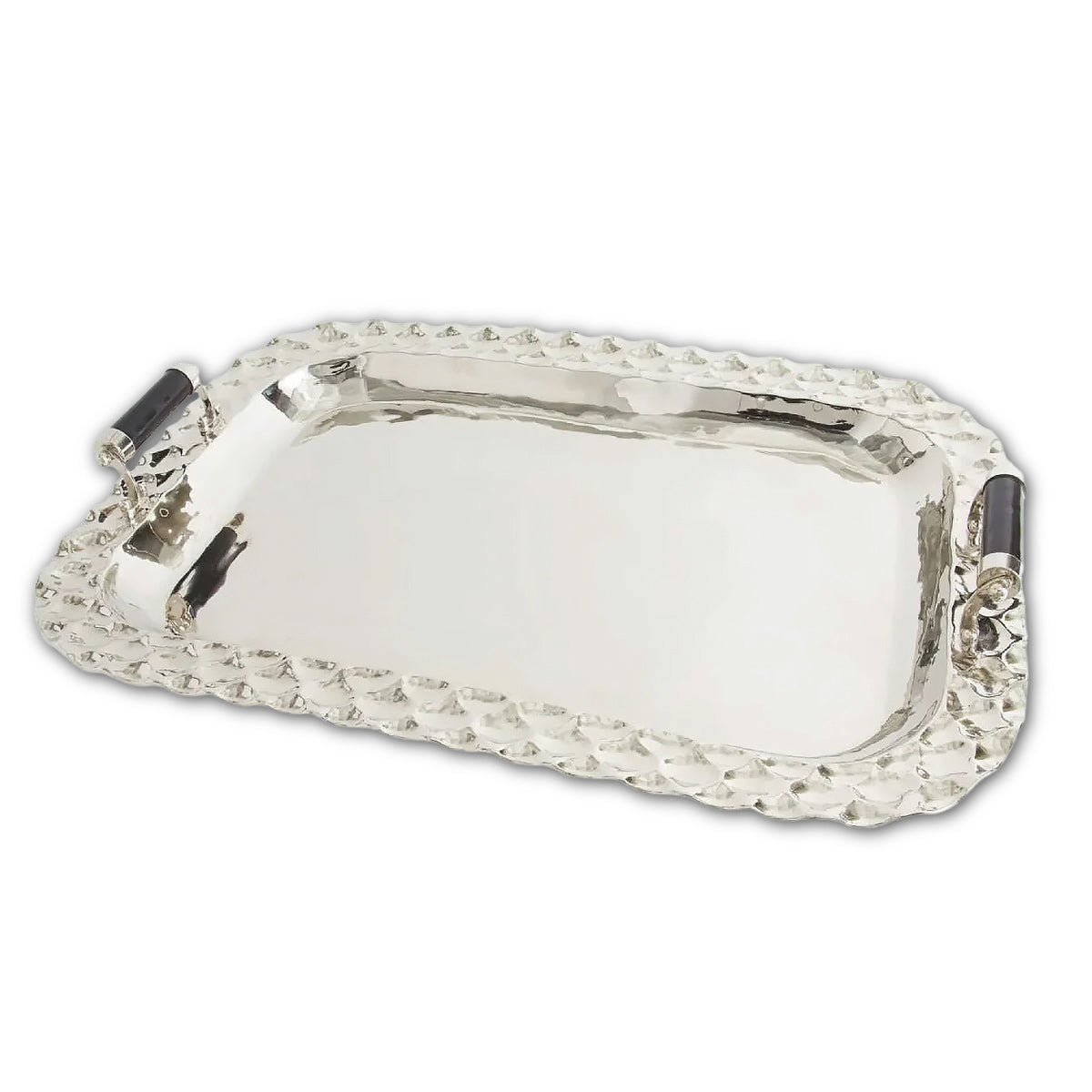 Silver decorative tray on a white background