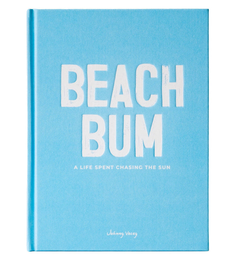 Blue book with 'Beach Bum' text on a white background