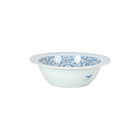 White ceramic bowl with blue floral patterns on a white background