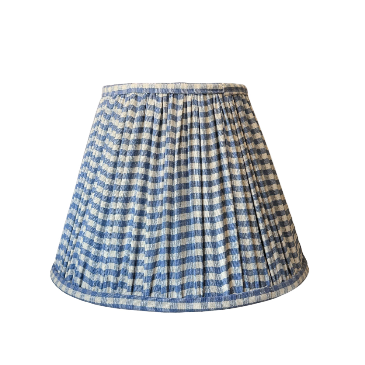 Blue and white checkered lampshade on a white background
