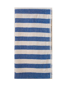 Striped towel with blue and white horizontal stripes on a white background