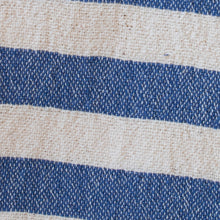 Close-up of blue and beige striped fabric texture