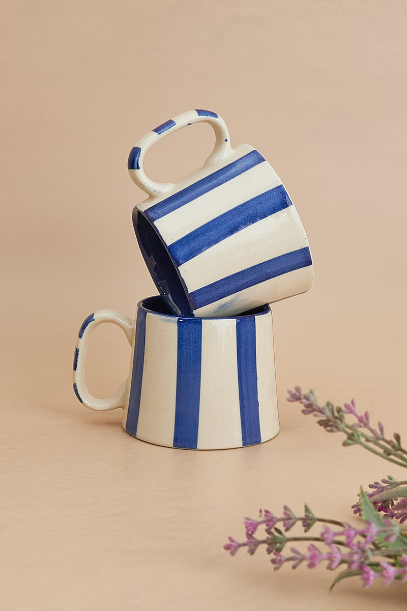 Ceramic Stripe  Coffee cup- Dark Blue  220ml (SET OF 4)