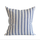 Blue and white stripe square pillow on white background