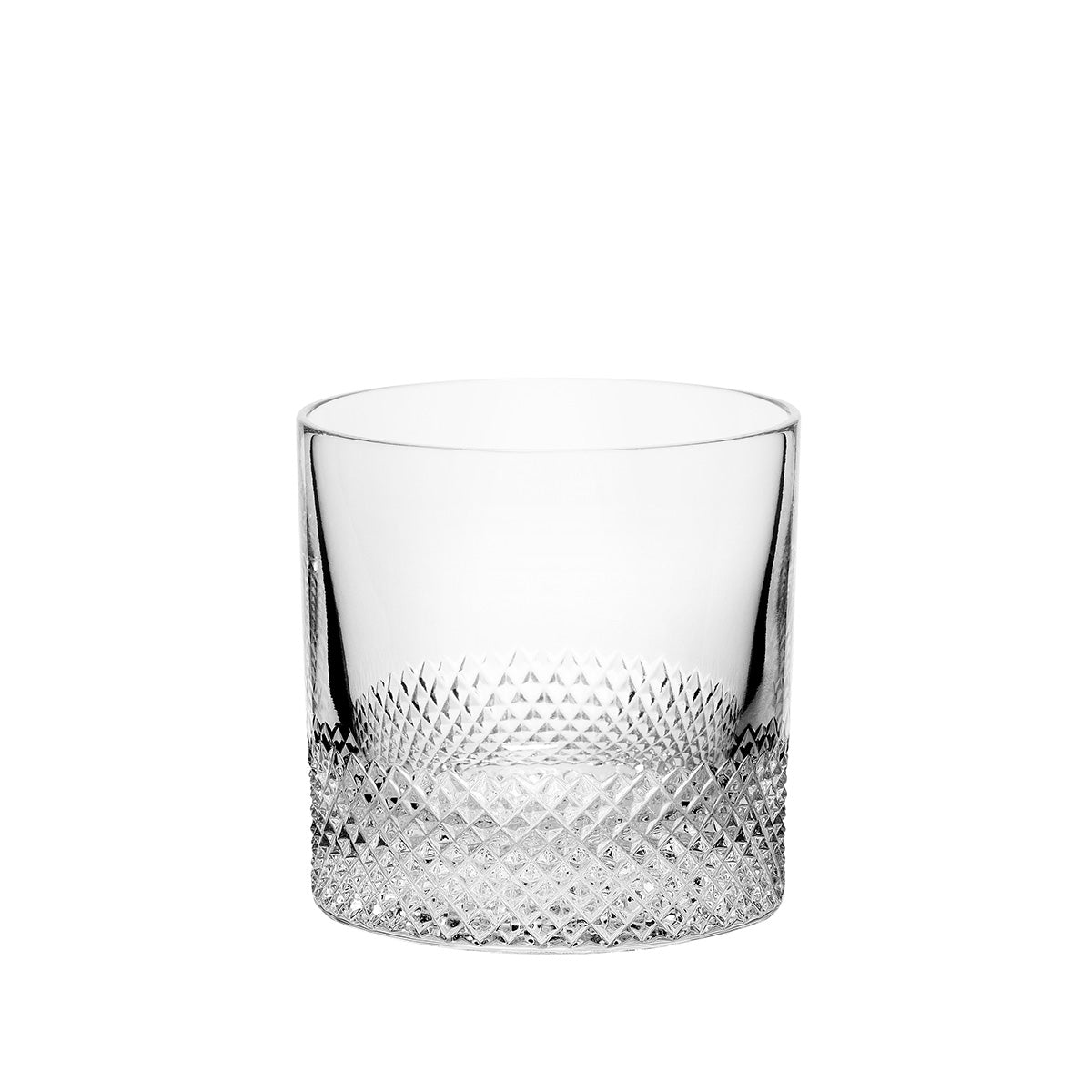 Clear glass with textured base on a white background