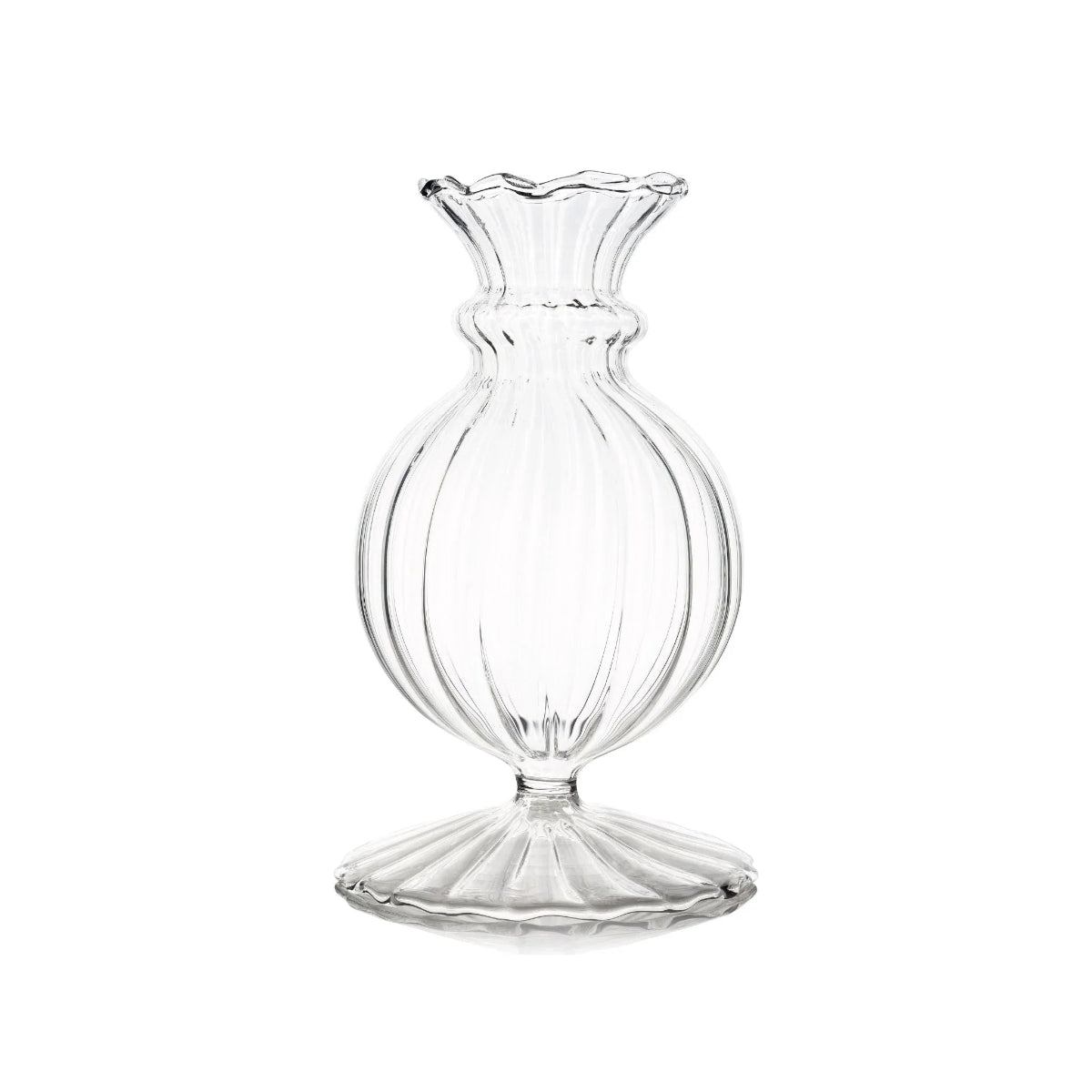 Clear glass vase on a white background