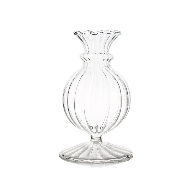 Clear glass vase on a white background