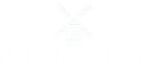 A blue windmill graphic above the words 'HAMPTONS BLUE' in blue serif lettering on a white background.