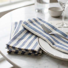 Lagoon Linen Napkins, White with Blue - Set of 4