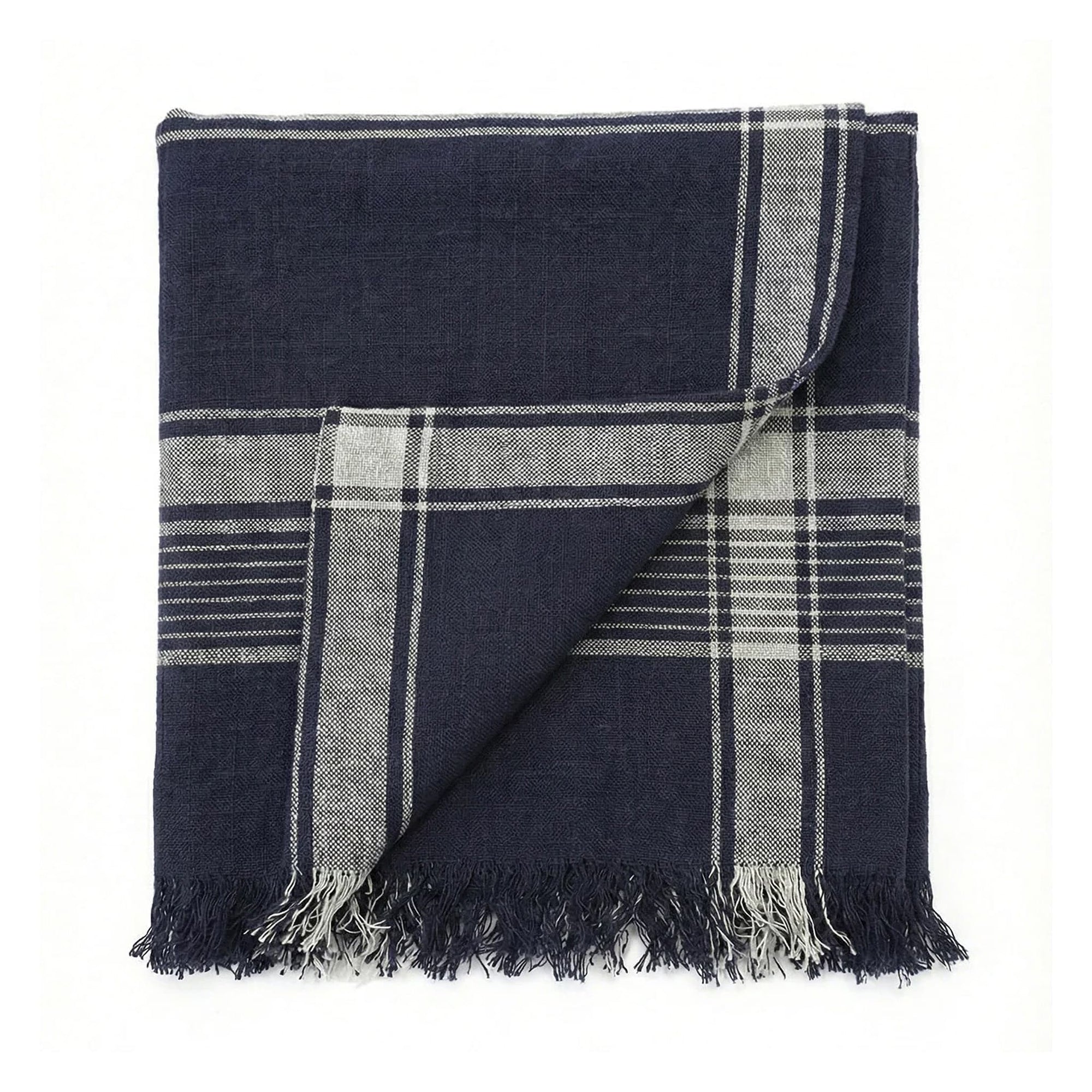 Largo Linen Tablecloth Indigo with White Stripes
