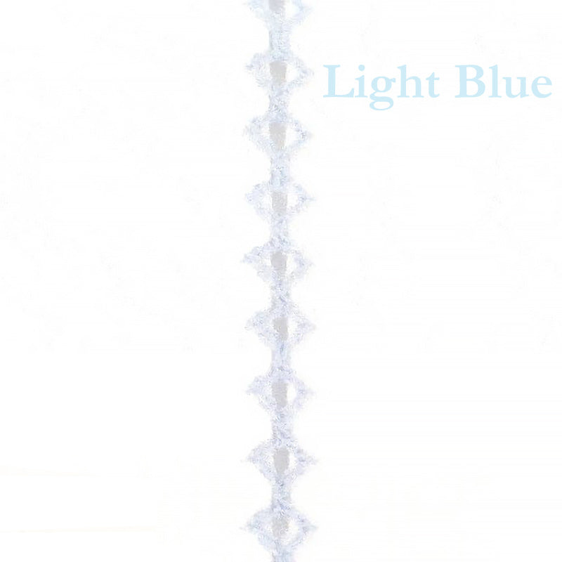 Light blue decorative string on a white background