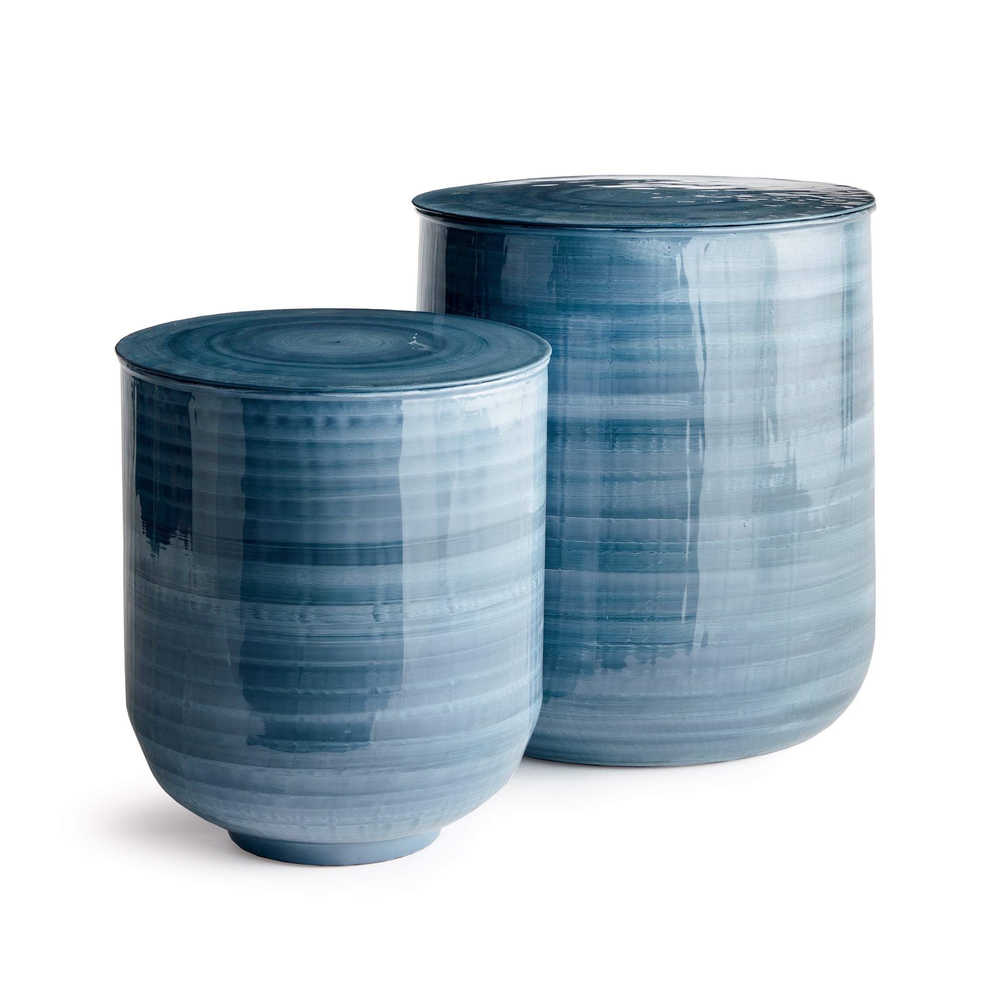 Two blue iron jars on white background
