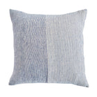 Square pinstripe pillow in blue and white on a white background