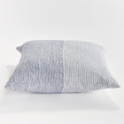 Square pinstripe pillow in blue and white on a white background
