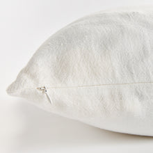 Close up of white square pillow zipper on white background