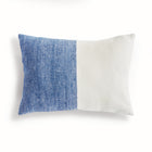 Half blue and half white rectangular pillow on white background