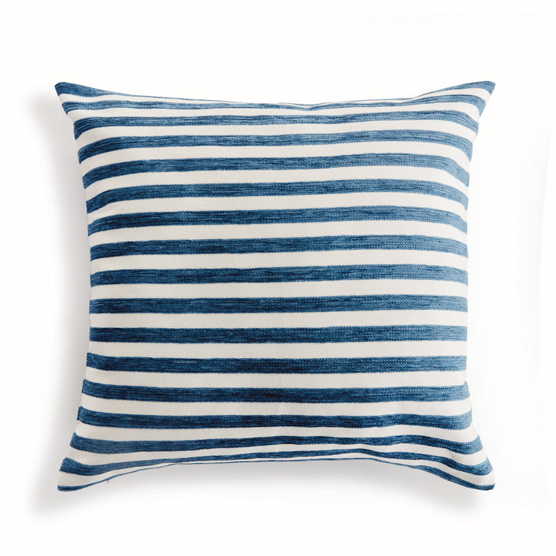 Blue and white square pillow on white background