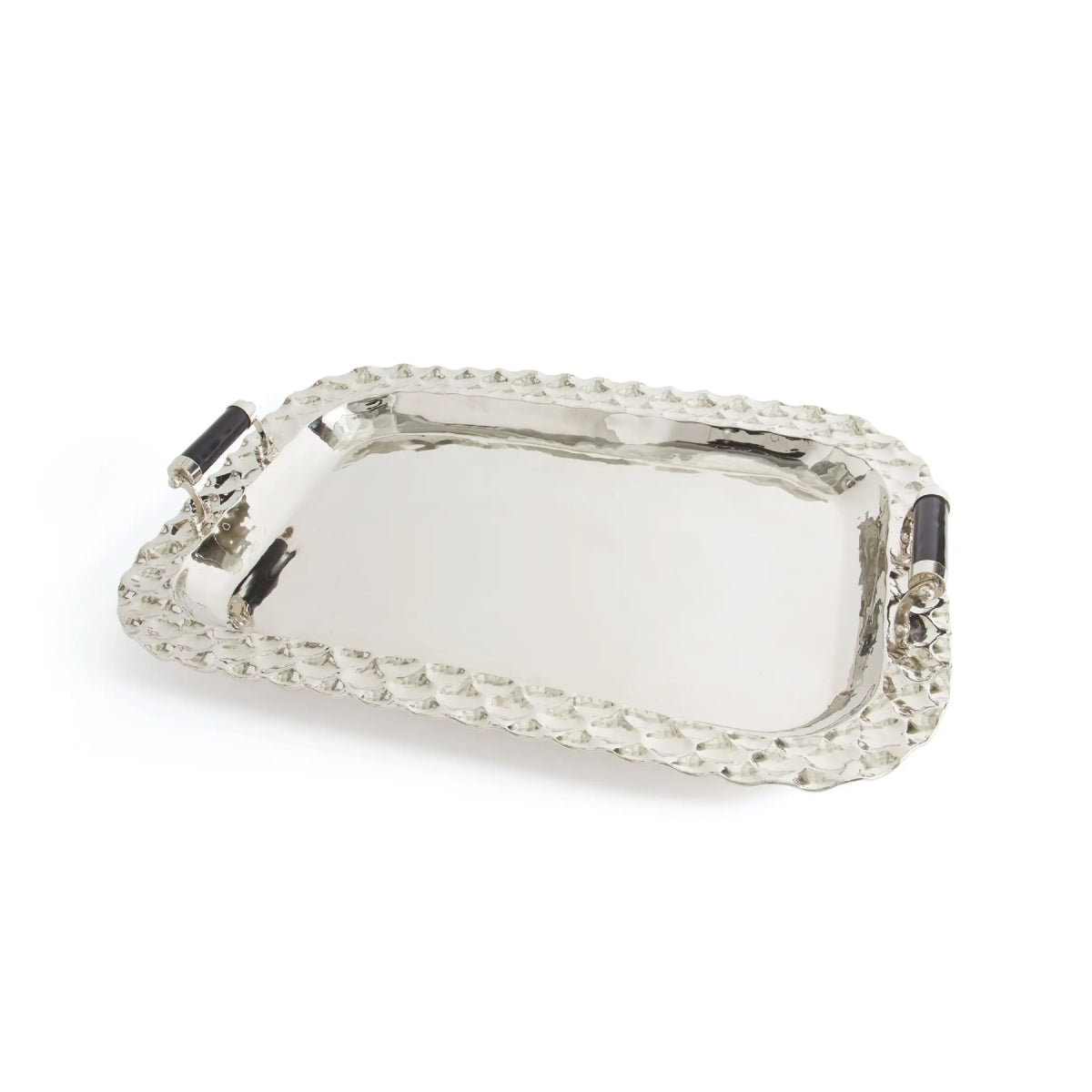 Nickel plated platter with wooden handles