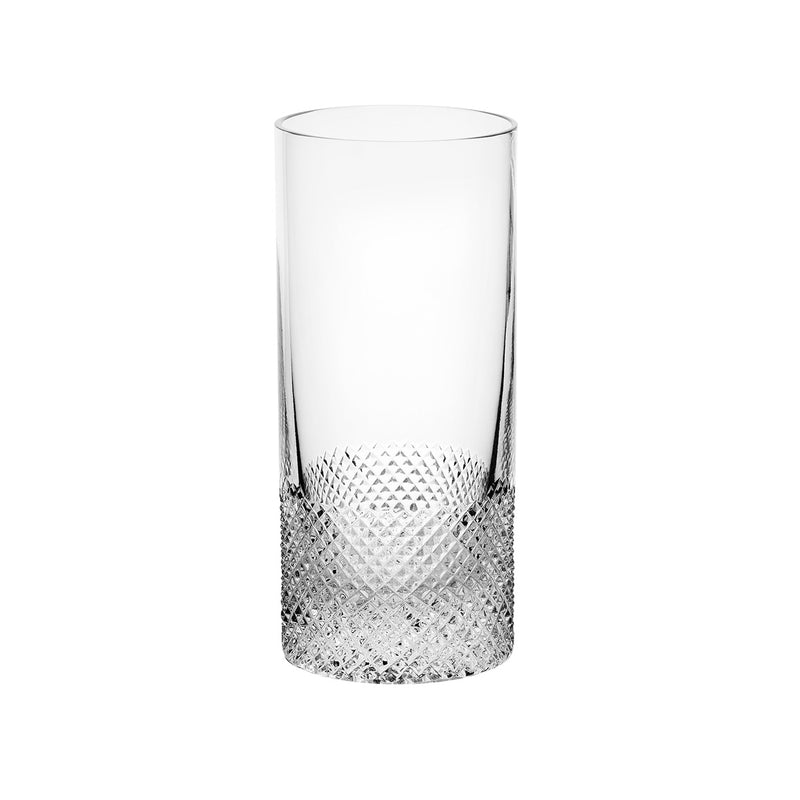 Clear glass with textured base on a white background