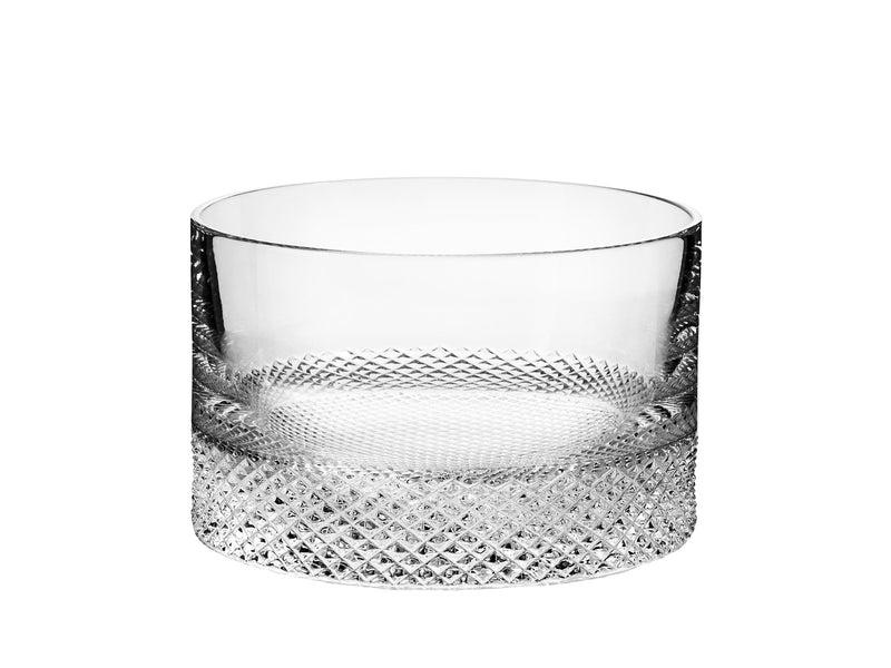 Clear glass bowl with textured base on a white background