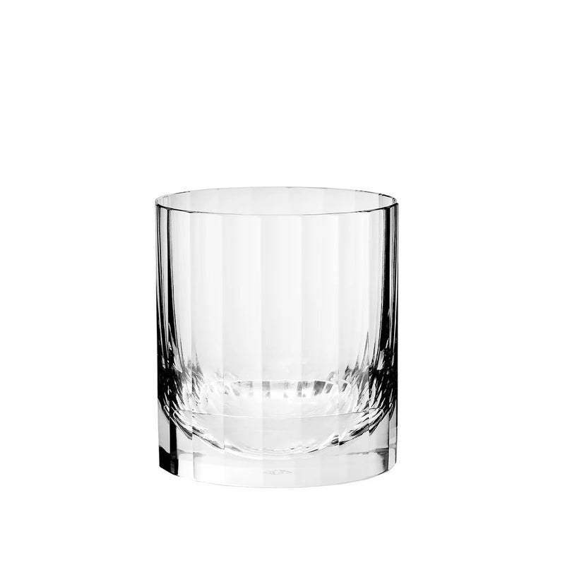 Clear glass tumbler on a white background