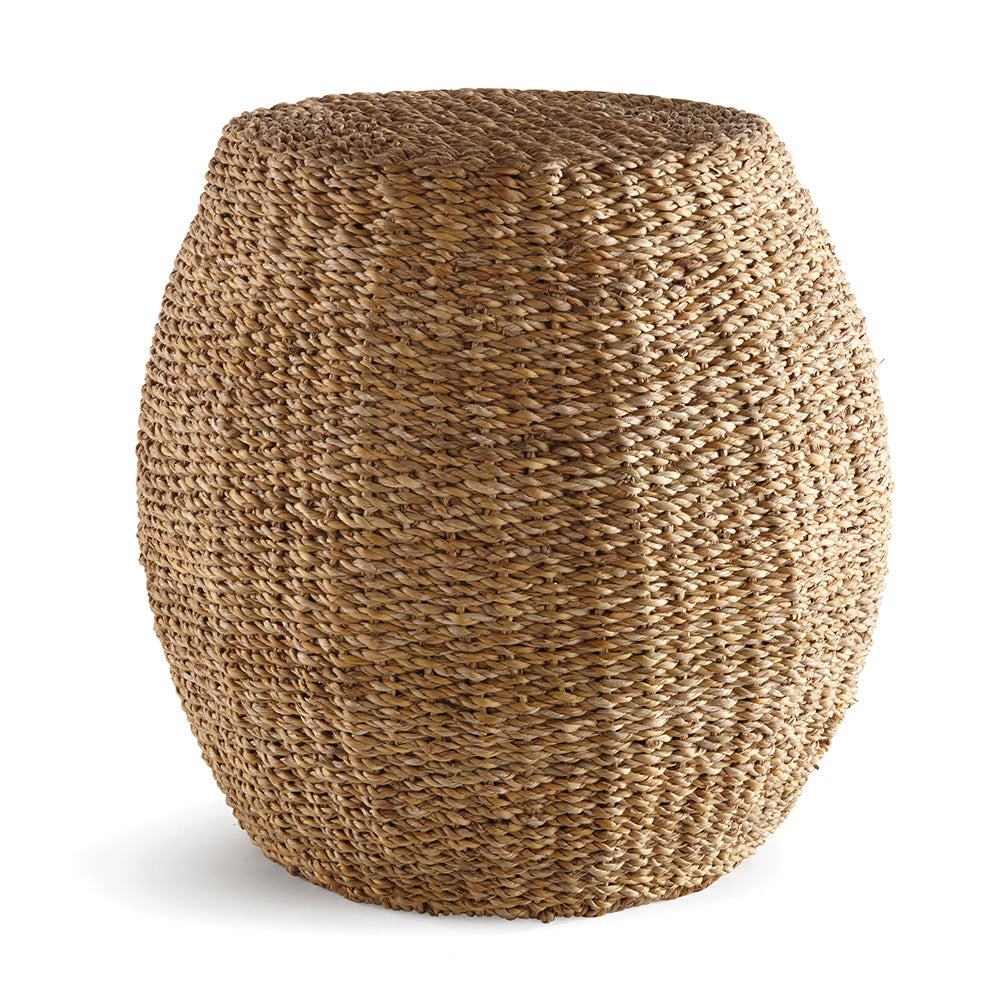 Tear-shaped woven brown stool on white background